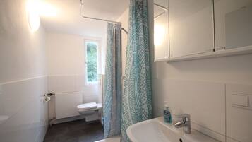 Hair dryer, towels, toilet paper