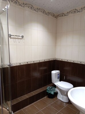 Douche, articles de toilette gratuits, sèche-cheveux, chaussons