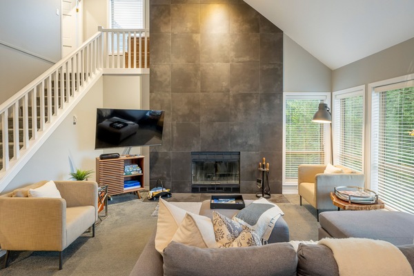 Main Floor - Living Room With Wood Burning Fireplace