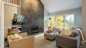 TV, fireplace