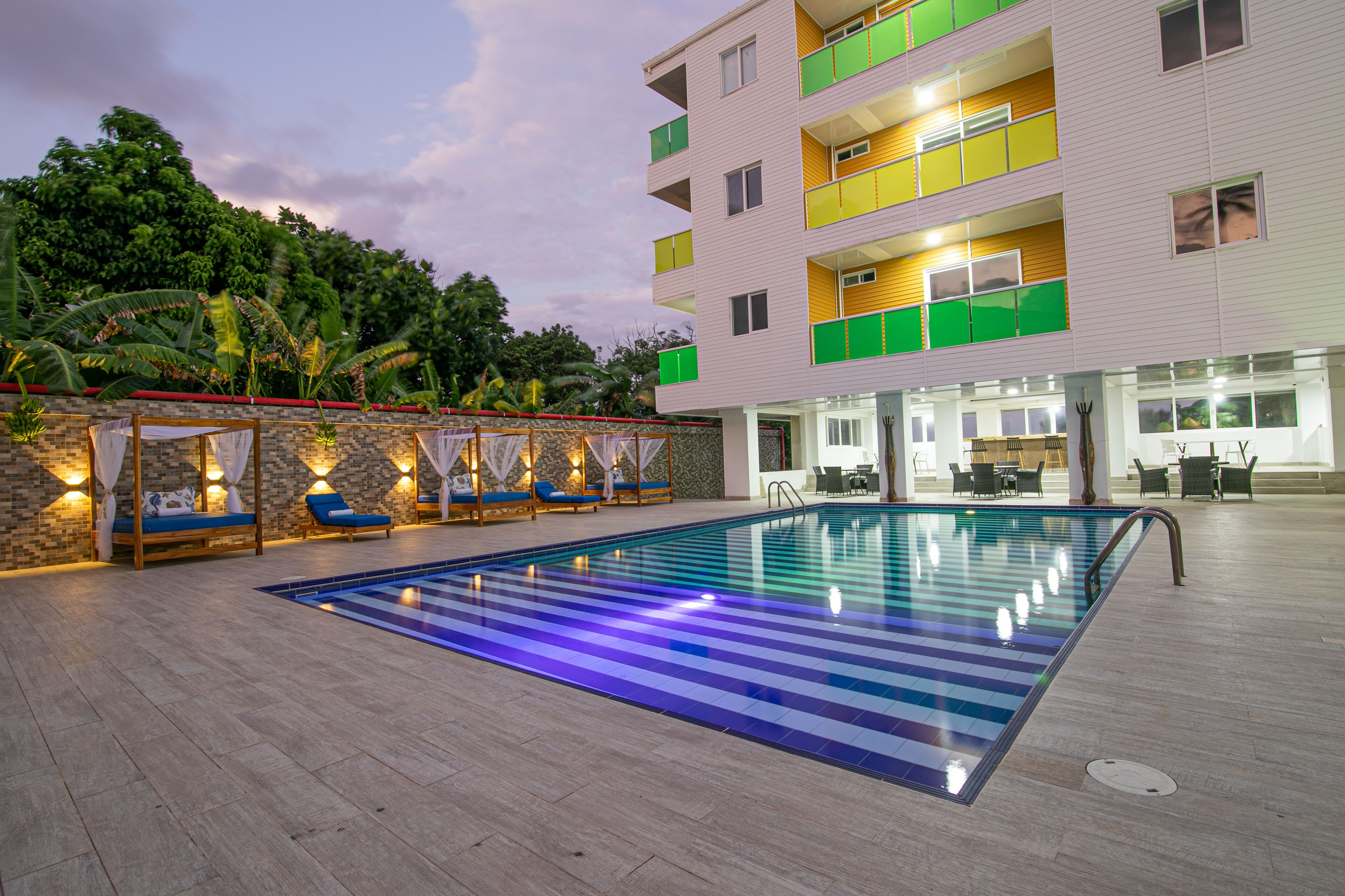 Outdoor pool, open 9:00 AM to 9:00 PM, free pool cabanas, pool loungers