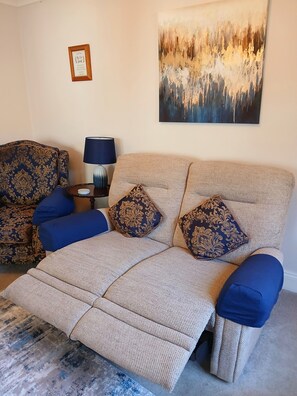 Smart TV, fireplace, DVD player, books