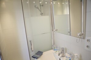 Hair dryer, towels, toilet paper