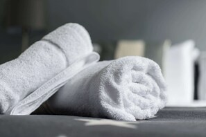 Ducha, secador de pelo y toallas