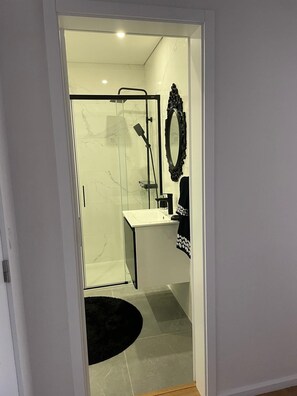 Douche, séchoir à cheveux, bidet, serviettes fournies