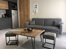 Apartamento urbano, 1 quarto (Street View) | Área de estar | TV de tela plana