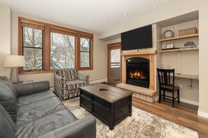 Smart TV, fireplace, DVD player