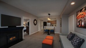 TV, fireplace, DVD player, table football