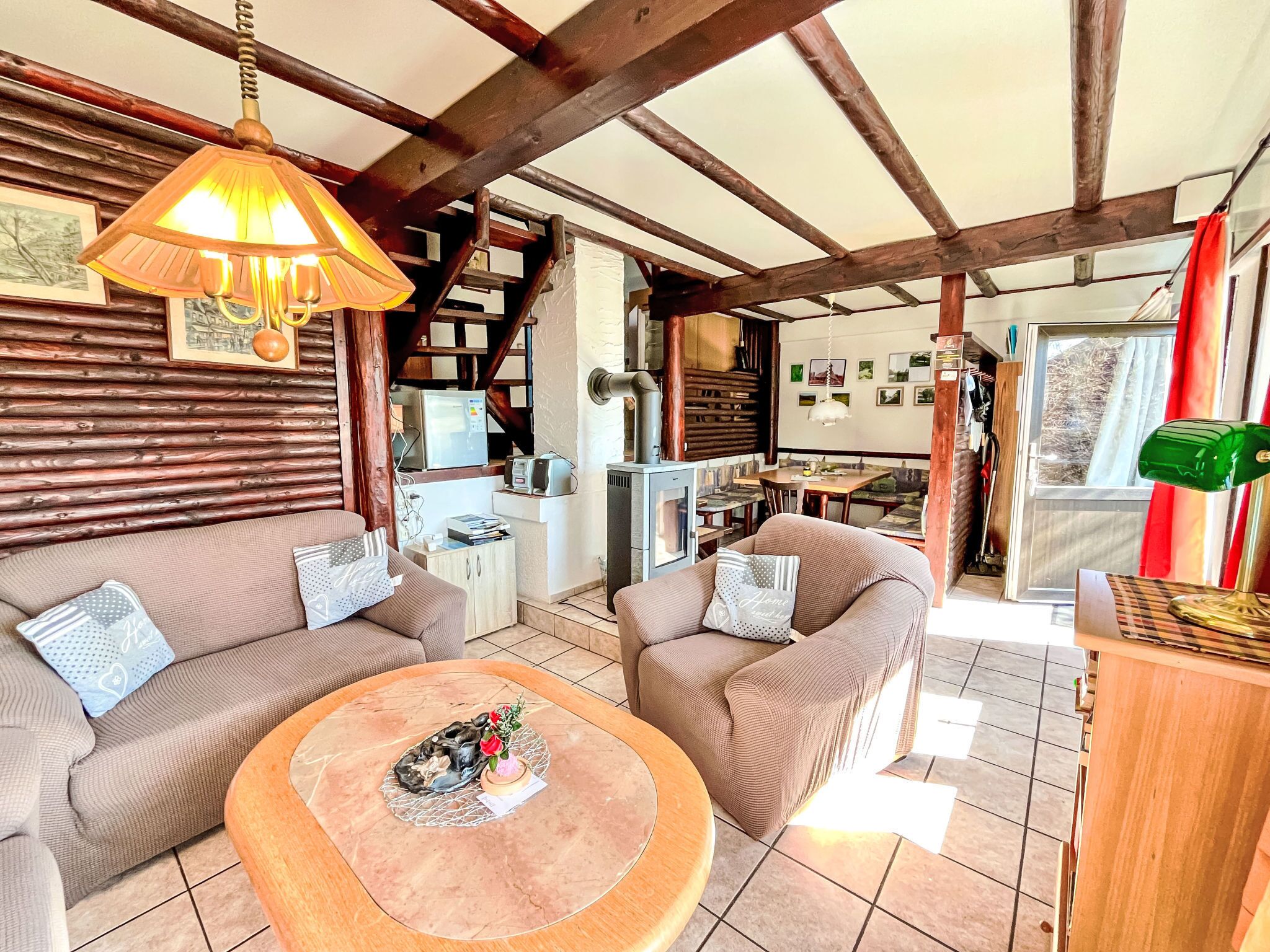 TV, fireplace, foosball