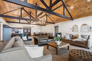 Smart TV, fireplace, video games, table football