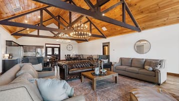 Smart TV, fireplace, video games, foosball