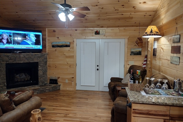 Living room and gas fireplace.