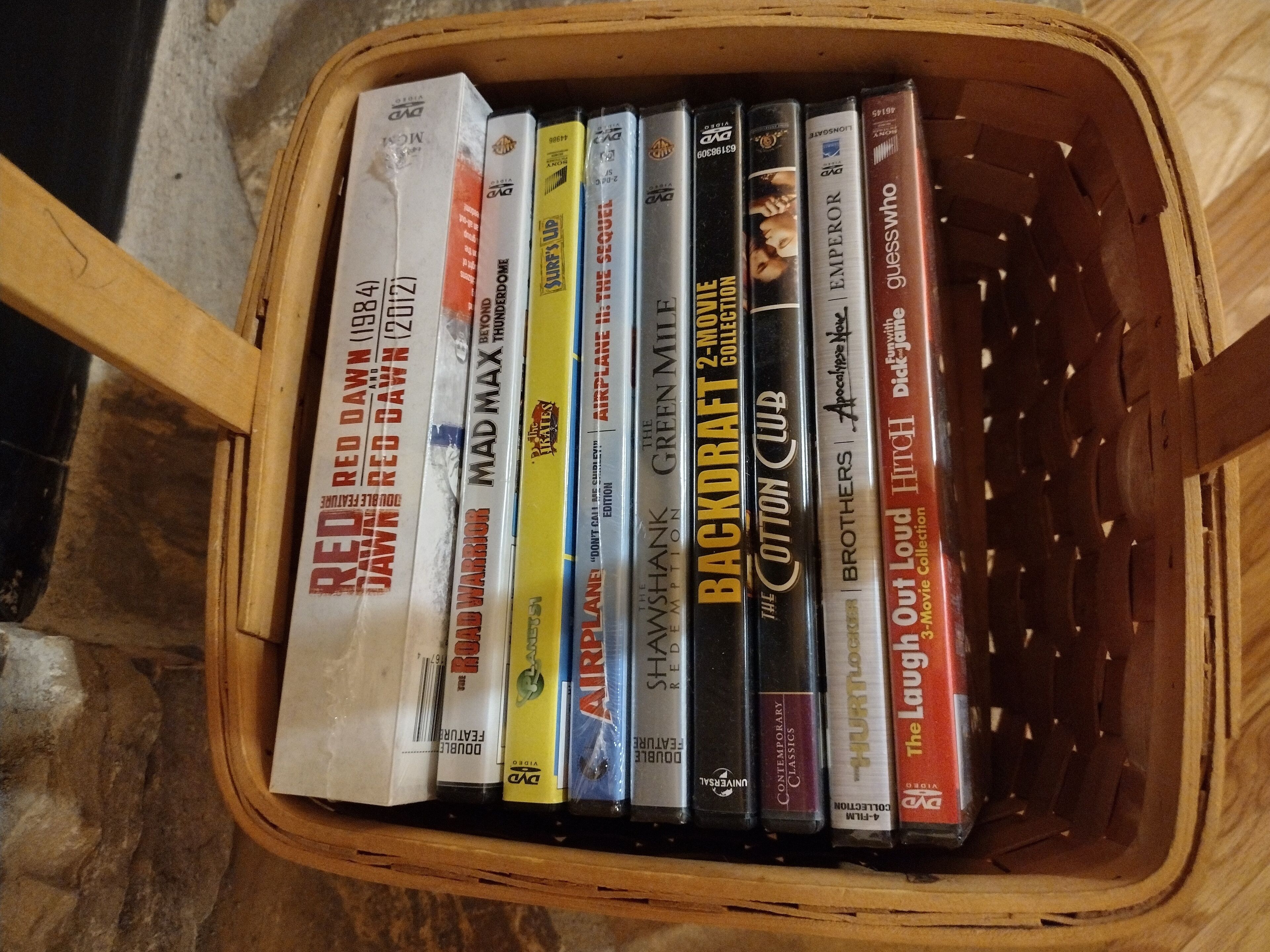 Wide assortment of DVD's for the DVD player.