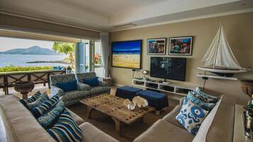 Tv, dvd-afspiller, bøger, stereoanlæg