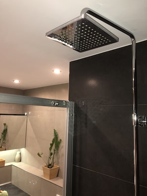 Appartement, 1 slaapkamer | Badkamer | Een douche, een regendouche, een haardroger, handdoeken