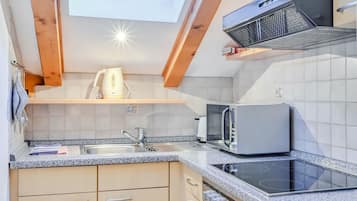 Frigorífico, microondas, horno y placa de cocina