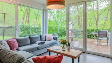 Smart-TV, Kamin, DVD-Player, Bücher