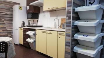 Fridge, microwave, oven, coffee/tea maker