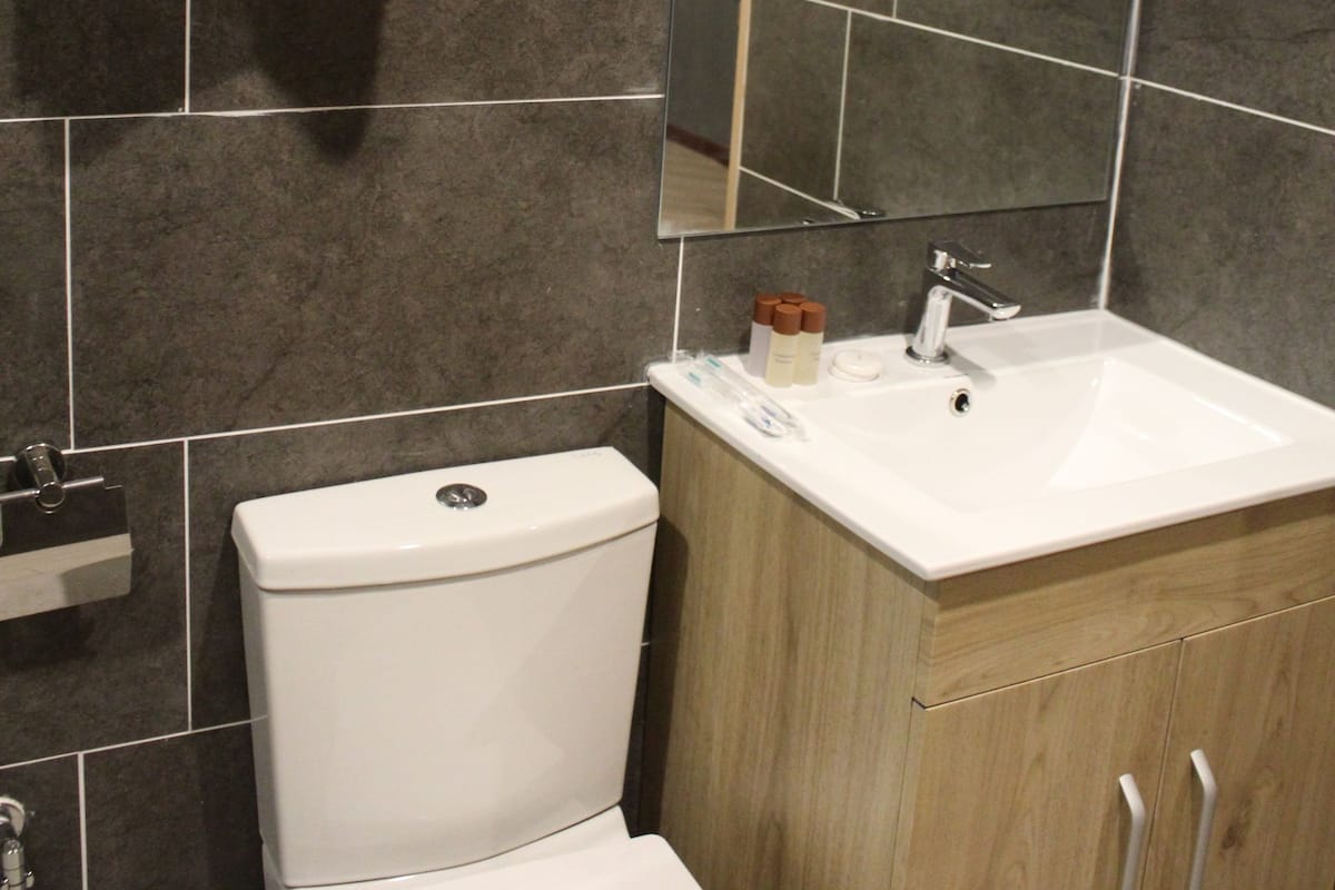 shower, rainfall showerhead, free toiletries, hair dryer