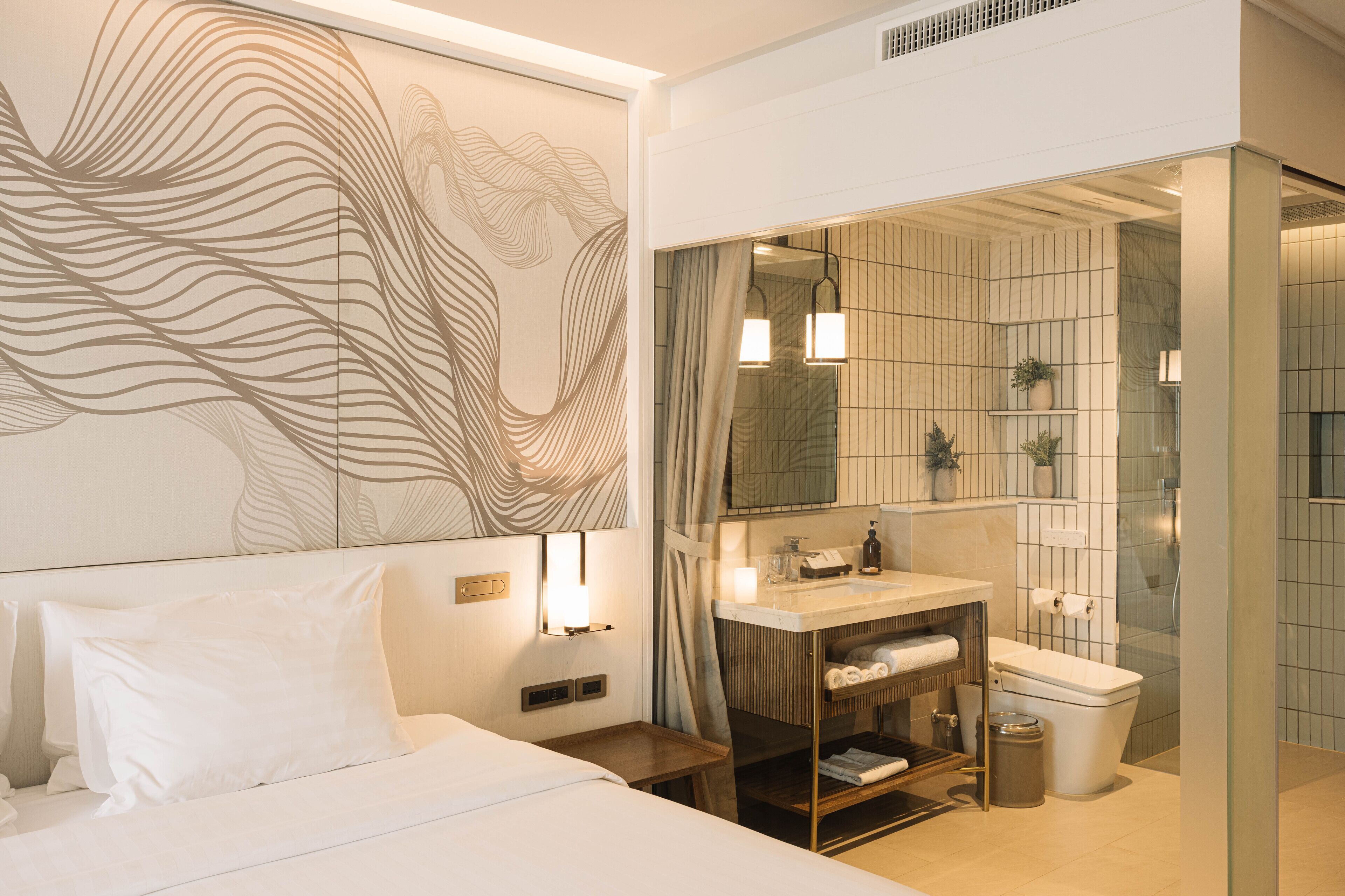 separate bathtub and shower, deep-soaking bathtub, rainfall showerhead