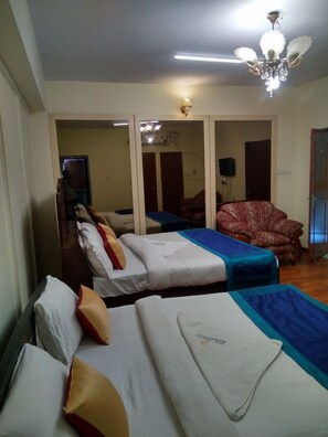 Hypo-allergenic bedding, desk, soundproofing, rollaway beds