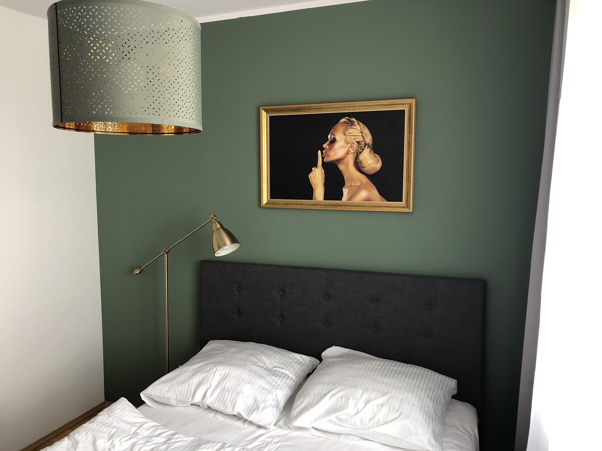2 bedrooms, blackout drapes, soundproofing, iron/ironing board
