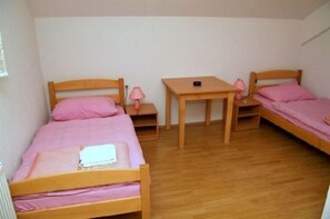 Desk, bed sheets