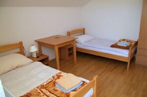 Desk, bed sheets