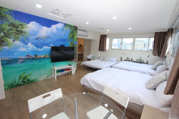 Down duvets, individually decorated, individually furnished, desk