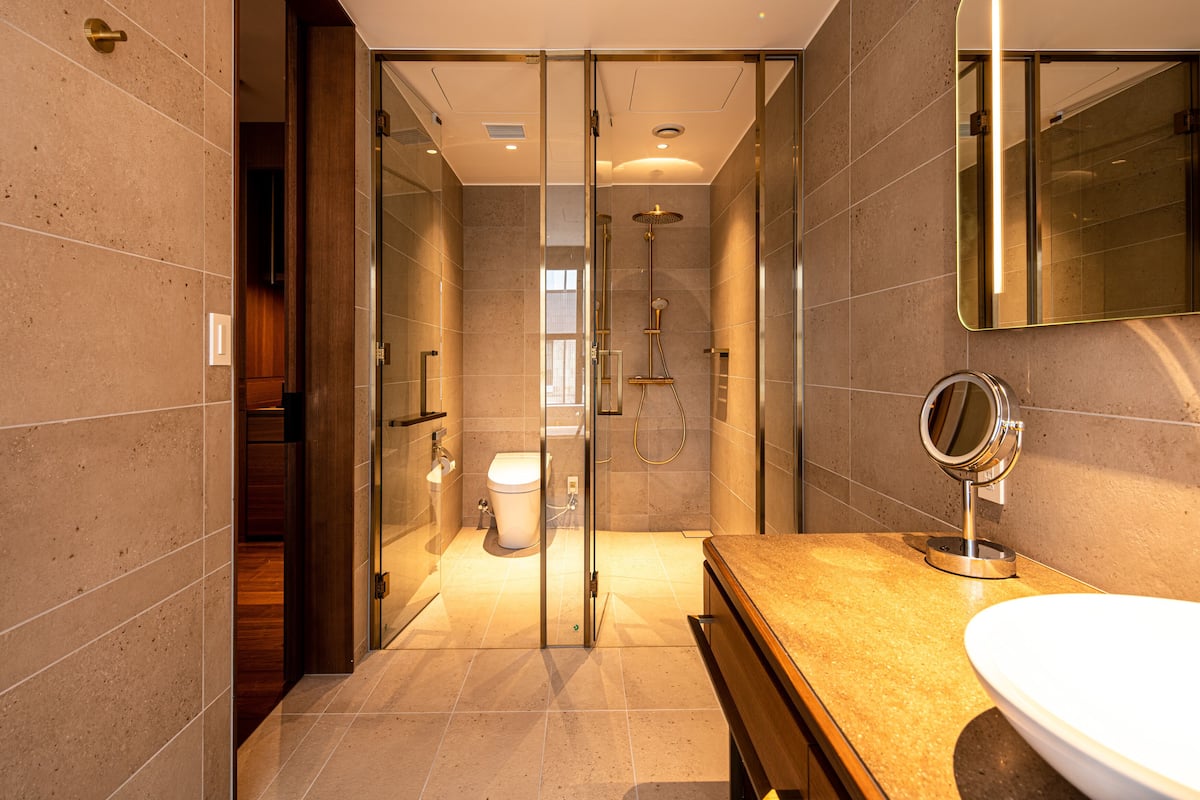 free toiletries, hair dryer, slippers, electronic bidet