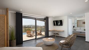 Junior Studio Suite, Private Pool (Elia) | In-room safe, blackout drapes, soundproofing, iron/ironing board