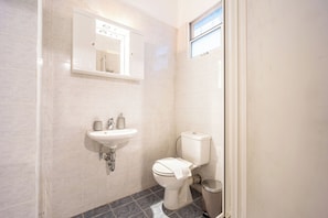 Family Apartment With Balcony | Bathroom | Shower, free toiletries, hair dryer, slippers