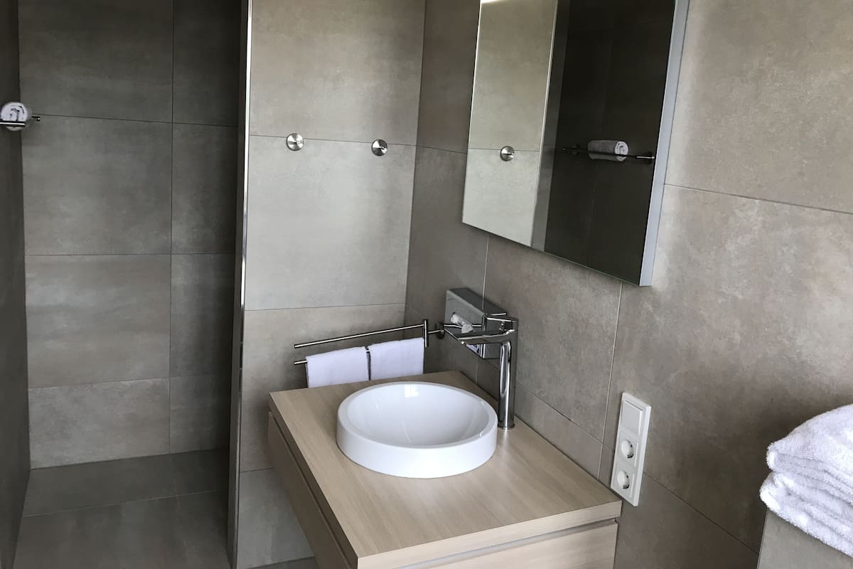 Habitación doble urbana | Baño | Regadera, regadera tipo lluvia, secadora de cabello, toallas