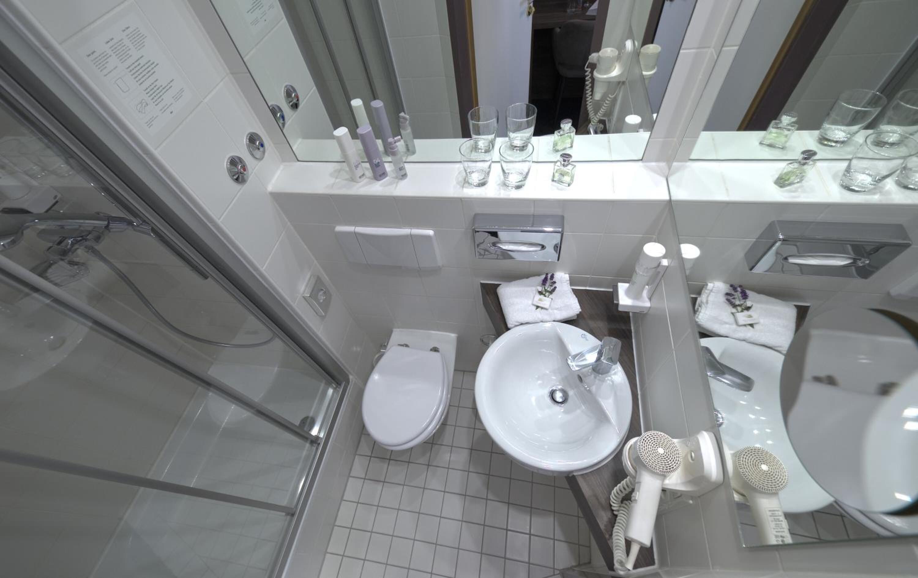 free toiletries, hair dryer, towels