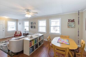Flat-screen TV, toys, books
