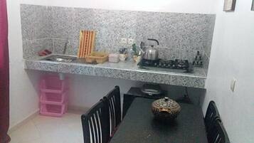Fridge, microwave, oven, electric kettle