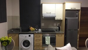 Appartement, 2 slaapkamers | Privékeuken | Een koelkast met diepvriezer, een microgolfoven, een oven, een kookplaat