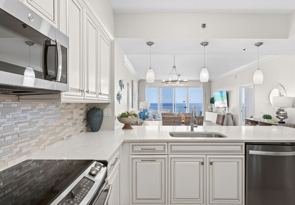 Fridge, microwave, oven, stovetop - Beachfront Condo in Tops'l Resort! Wraparound Balcony, Steps to Pool & Beach. (Miramar Beach)