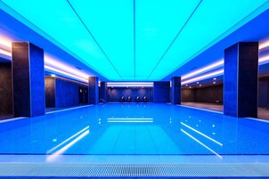Indoor pool, open 10:00 AM to 10:00 PM, sun loungers
