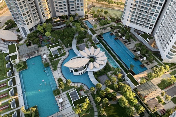 Pool view from living room and bedrooms