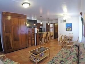 Villa, 1 King Bed with Sofa bed, Ocean View (1st Floor Beachfront) | Living area | Flat-screen TV - Tradewinds Paradise Villas (San Pedro)