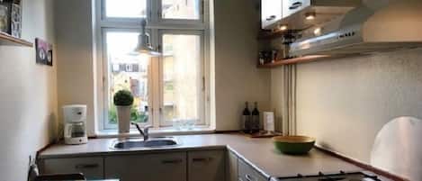 Apartment, 1 Queen Bed with Sofa bed | Private kitchen | Fridge, microwave, oven, stovetop