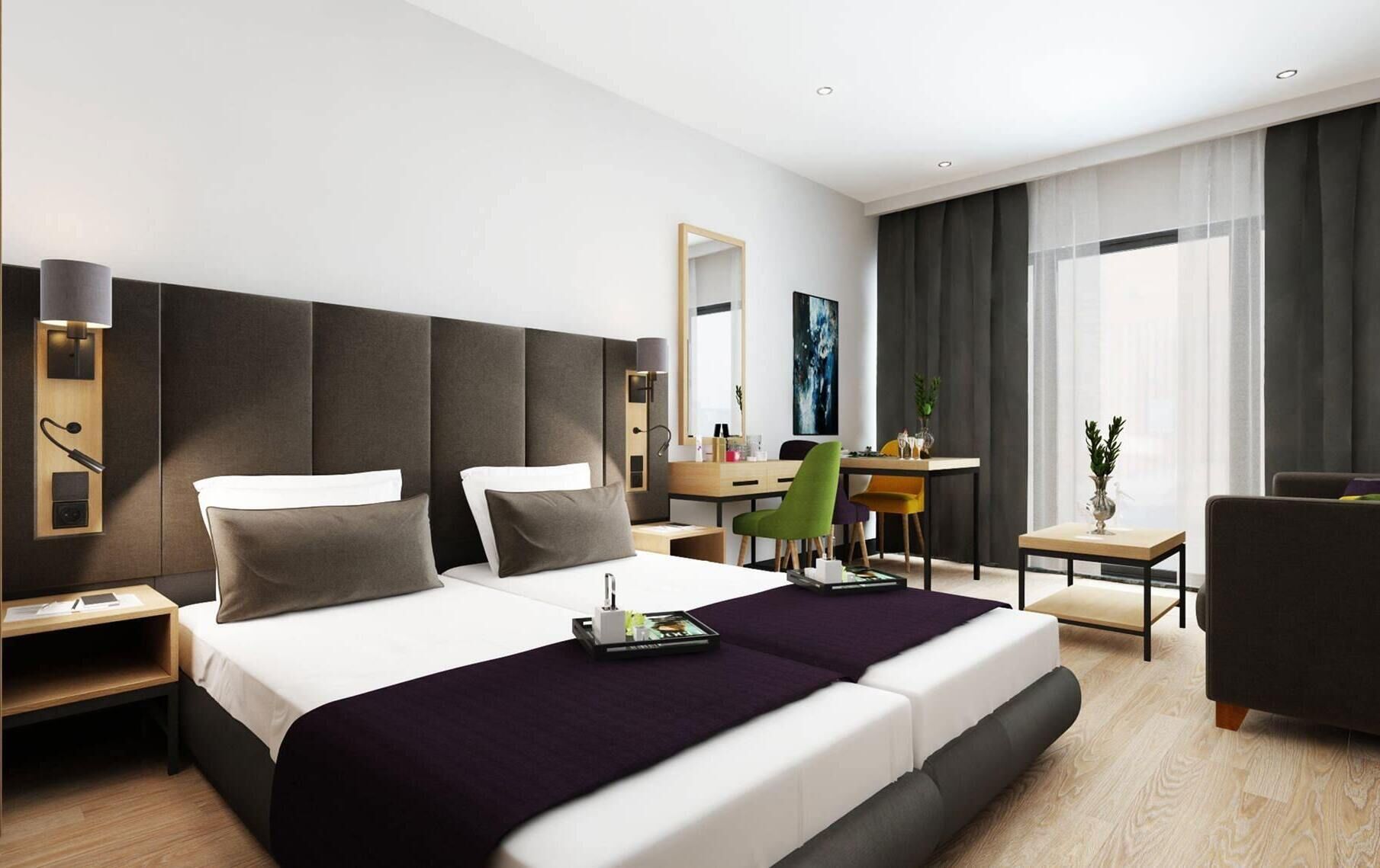 In-room safe, desk, laptop workspace, blackout curtains