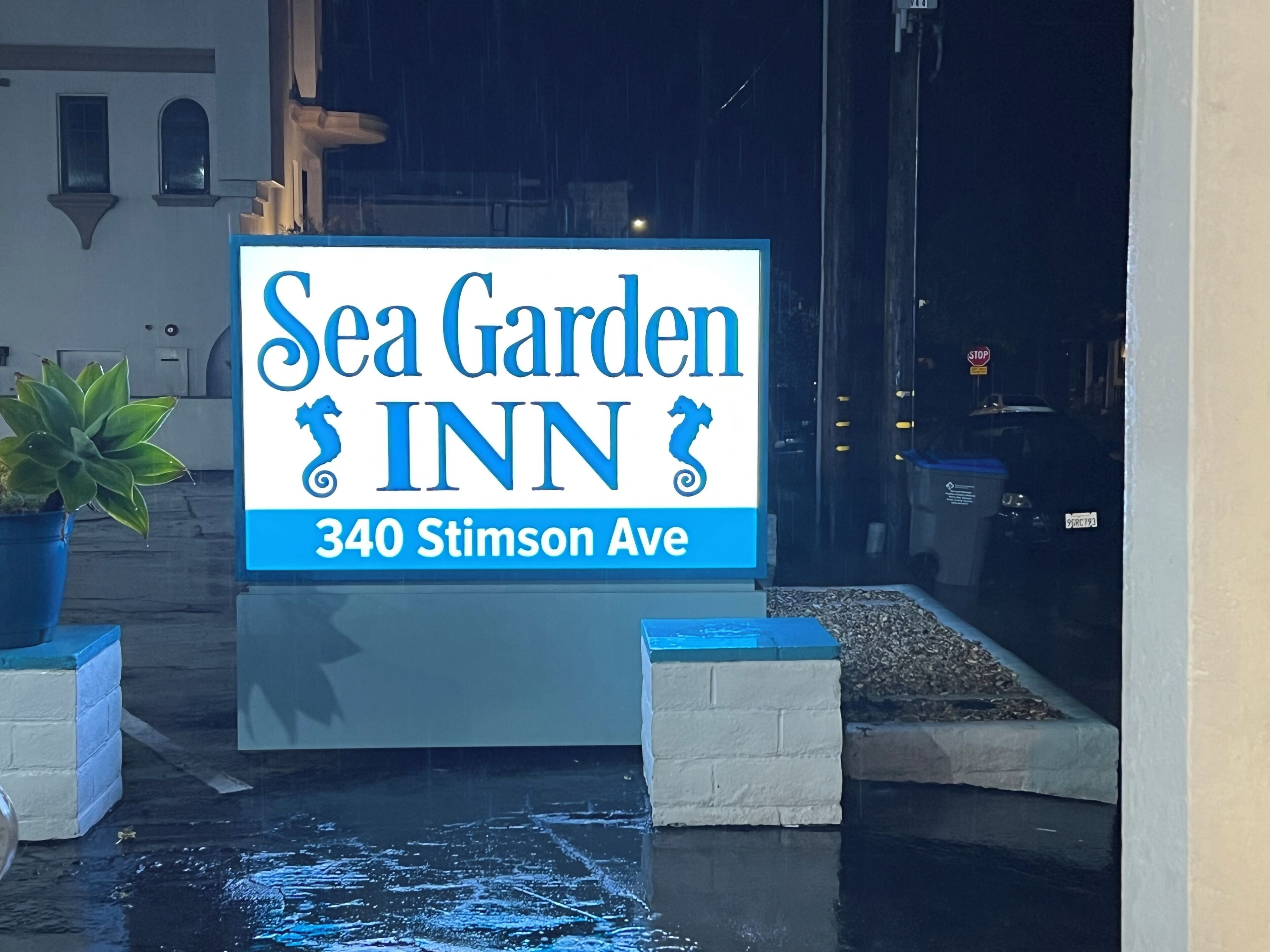 A sign for Sea Garden INN at 340 Stimson Ave.
