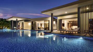 Vila executiva, 2 quartos, piscina particular, vista para o oceano (Privilege) | 1 quarto, roupas de cama antialérgicas, frigobar, cofres nos quartos