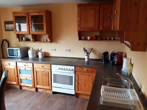 Fridge, microwave, oven, high chair