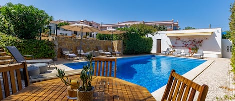 Outdoor pool, sun loungers