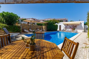 Outdoor pool, pool loungers