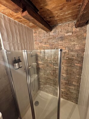 Douche, sèche-cheveux, serviettes fournies, papier toilette