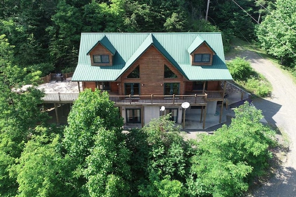 Aerial shot of home overlooking Laurel Fork River.